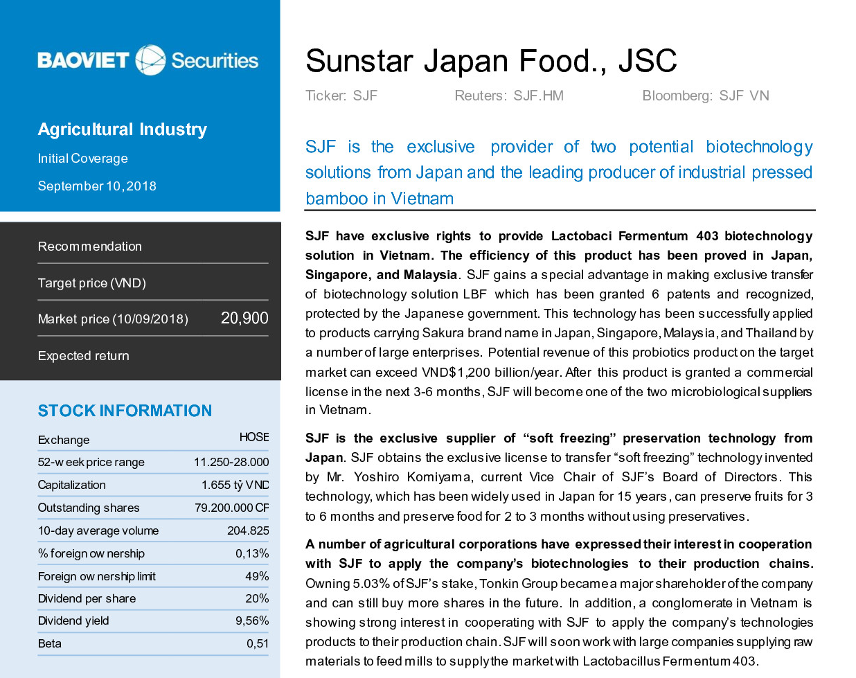 Business analysis report of SJF by Bao Viet Sercurities Joint Stock Company